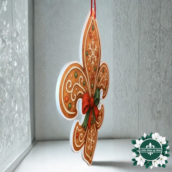 Gingerbread Fleur de Lis Door Hanger New Orleans Louisiana Christmas Decor Sign - Picture 10 of 17
